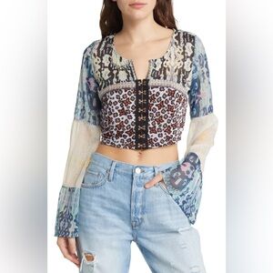 Free people Mixed-Print Lace-Up Crop Top in Multi